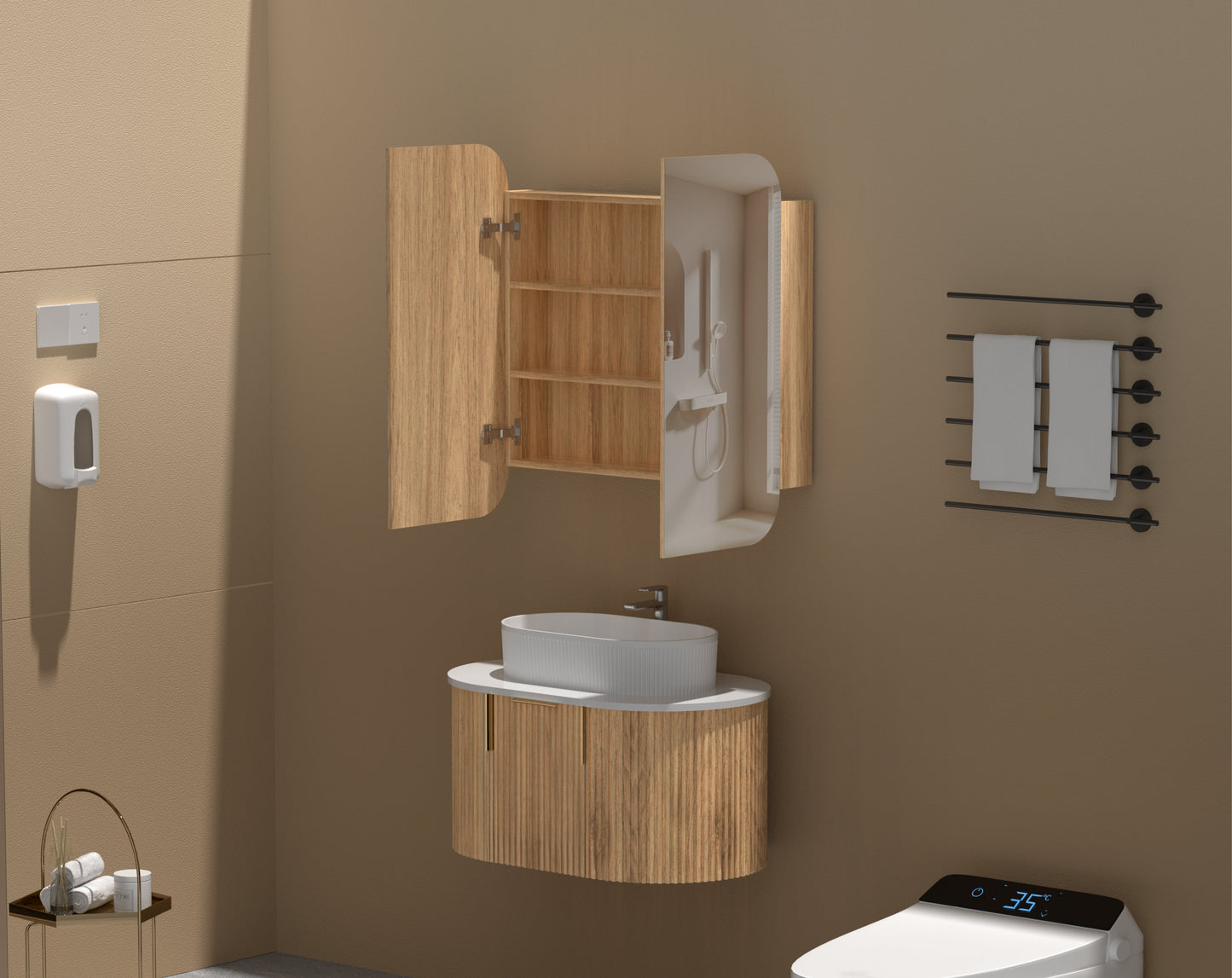 C-7580RSWA CARYSIL Grand Original Walnut Melamine Grand Walnut Wall Mounted Shaving Cabinet