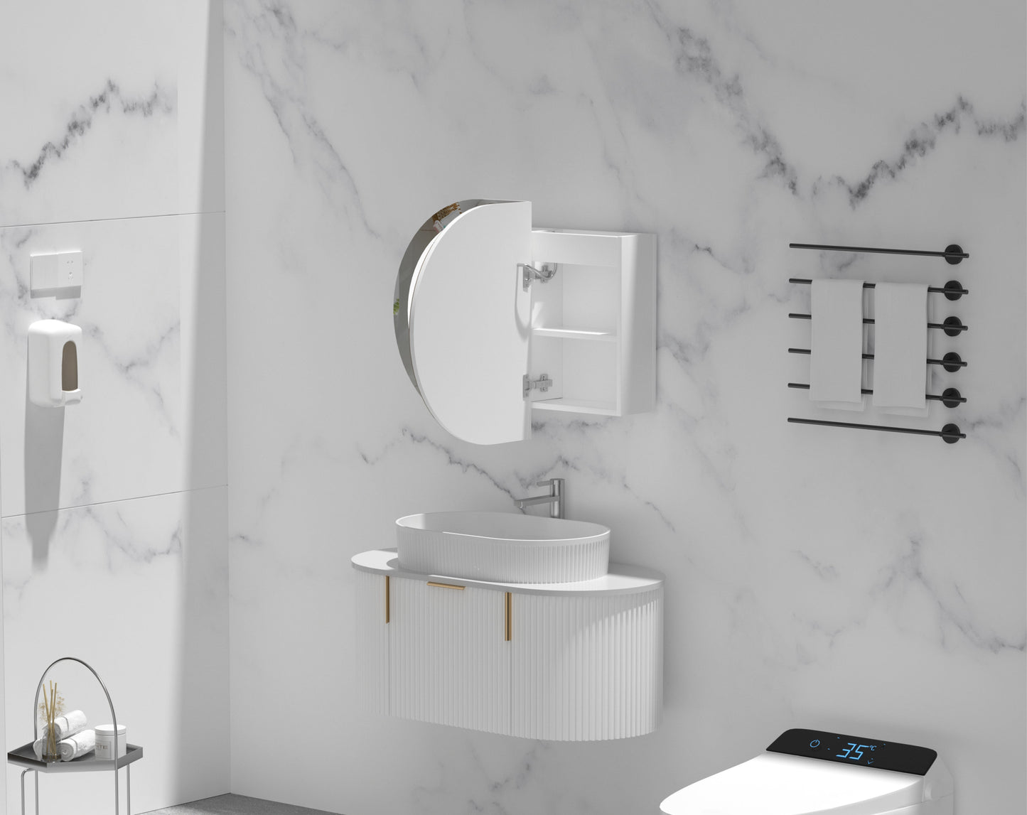 C-9060CSMWL Mystic Matte Melamine White Oval Wall Mounted Shaving Cabinet