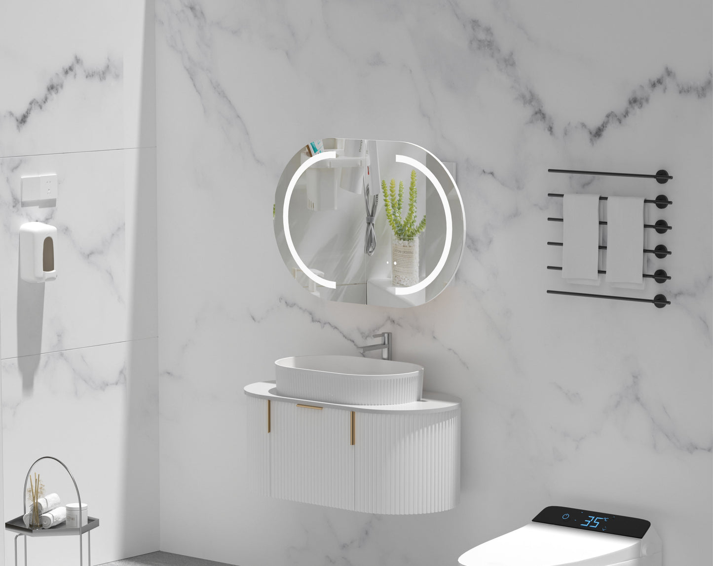 C-9060CSMWL Mystic Matte Melamine White Oval Wall Mounted Shaving Cabinet