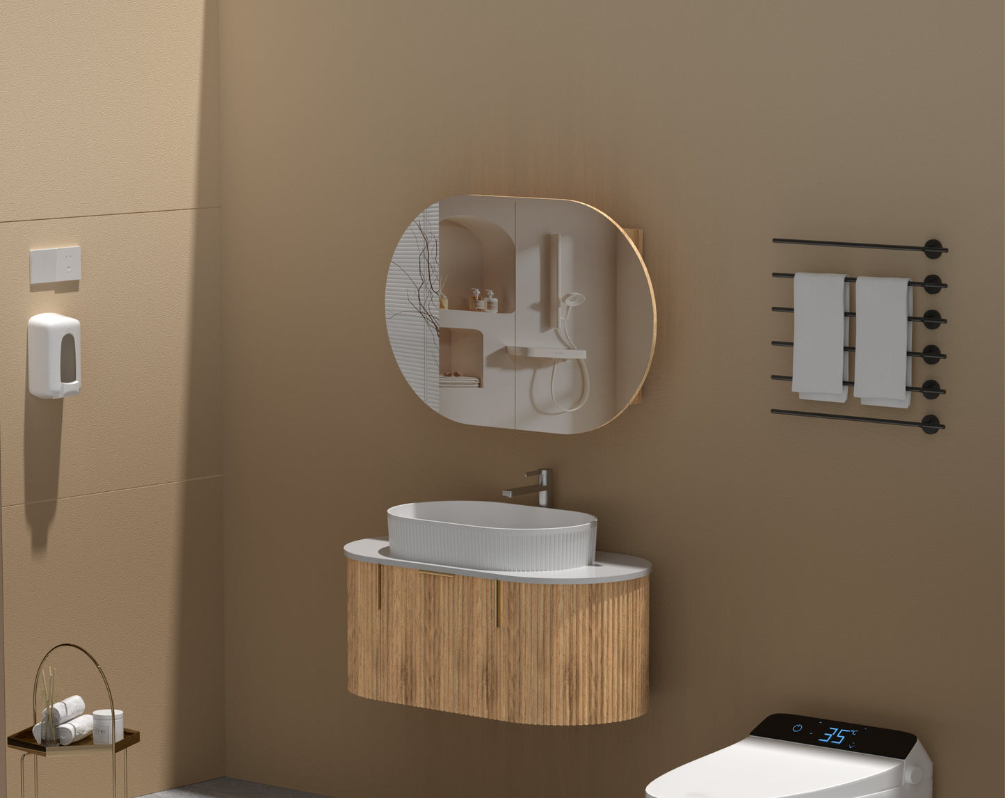 C-9060CSWA Mystic Original Walnut Melamine Walnut Oval Wall Mounted Shaving Cabinet