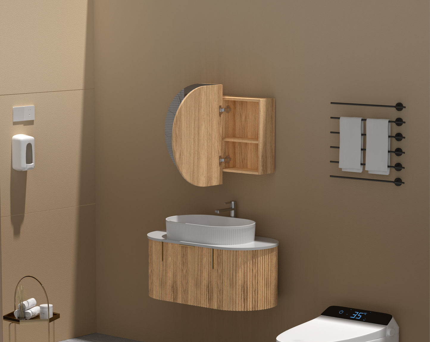 C-9060CSWA Mystic Original Walnut Melamine Walnut Oval Wall Mounted Shaving Cabinet