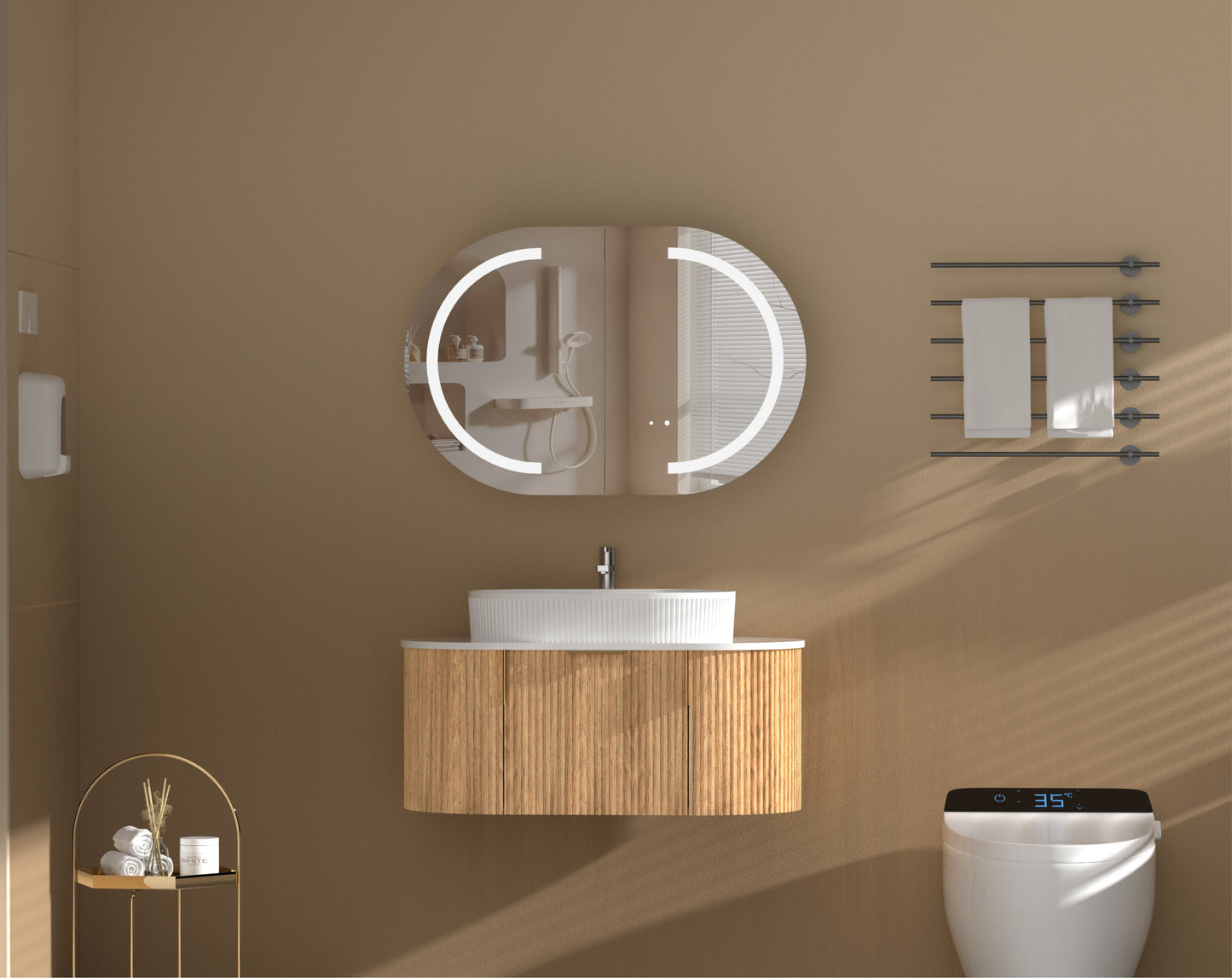 C-9060CSWAL Mystic Original Walnut Melamine Walnut Oval Wall Mounted Shaving Cabinet