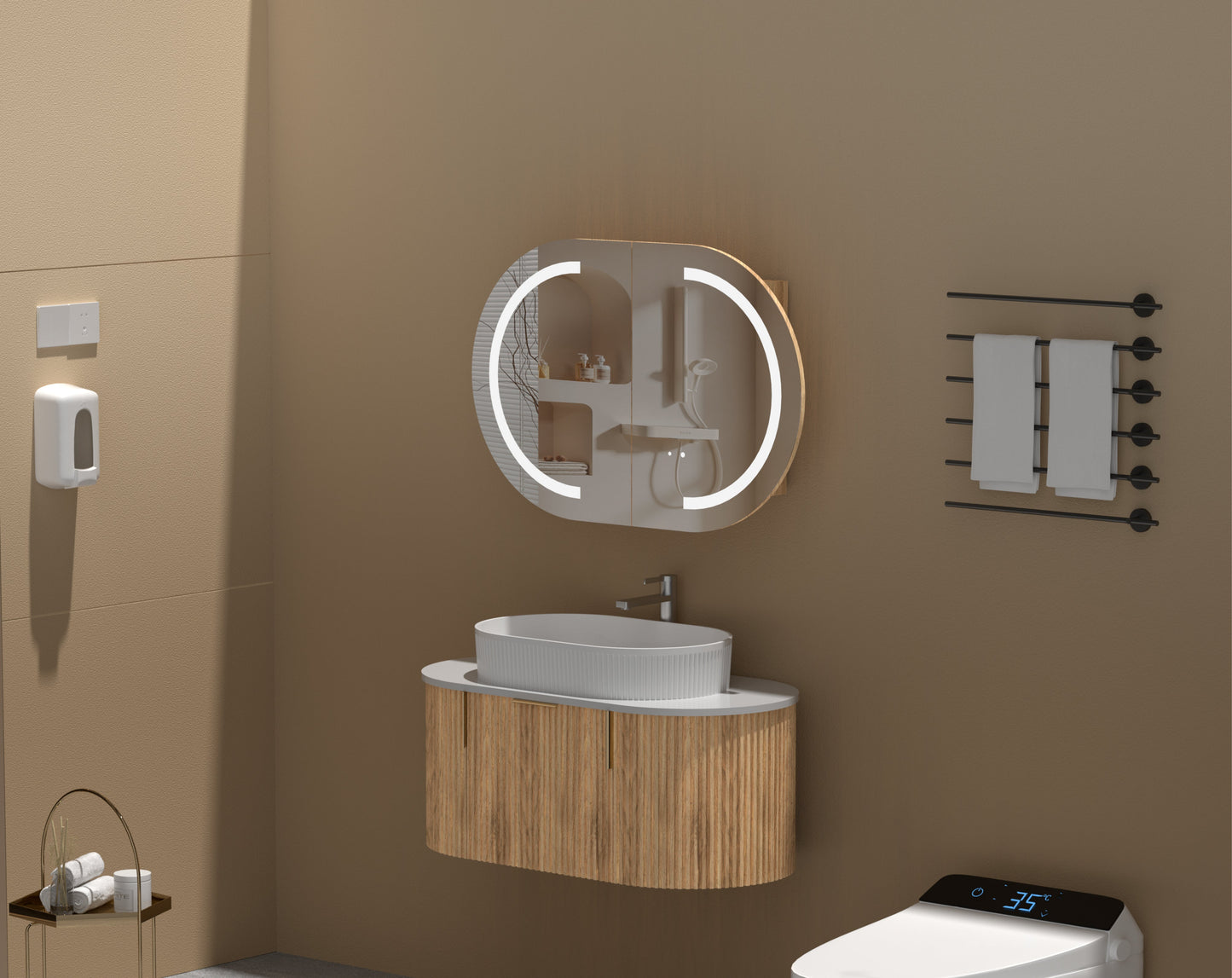 C-9060CSWAL Mystic Original Walnut Melamine Walnut Oval Wall Mounted Shaving Cabinet
