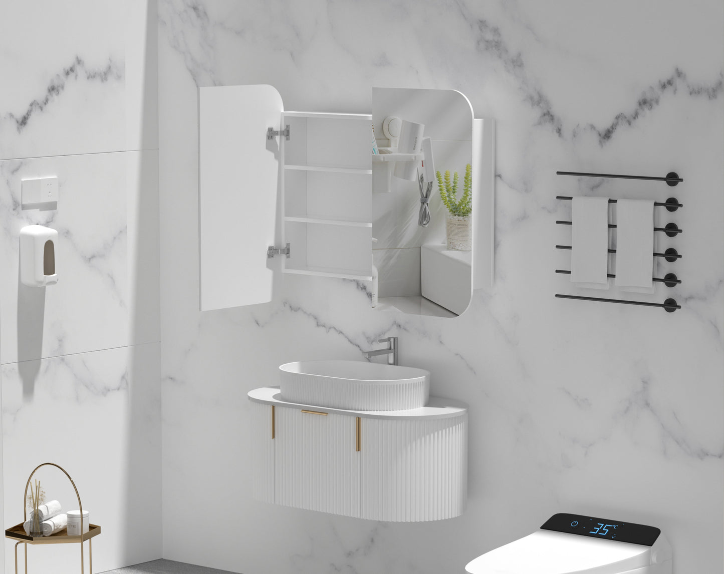 C-9080RSMW Grand Matte White Rectangular Wall Mounted Shaving Cabinet