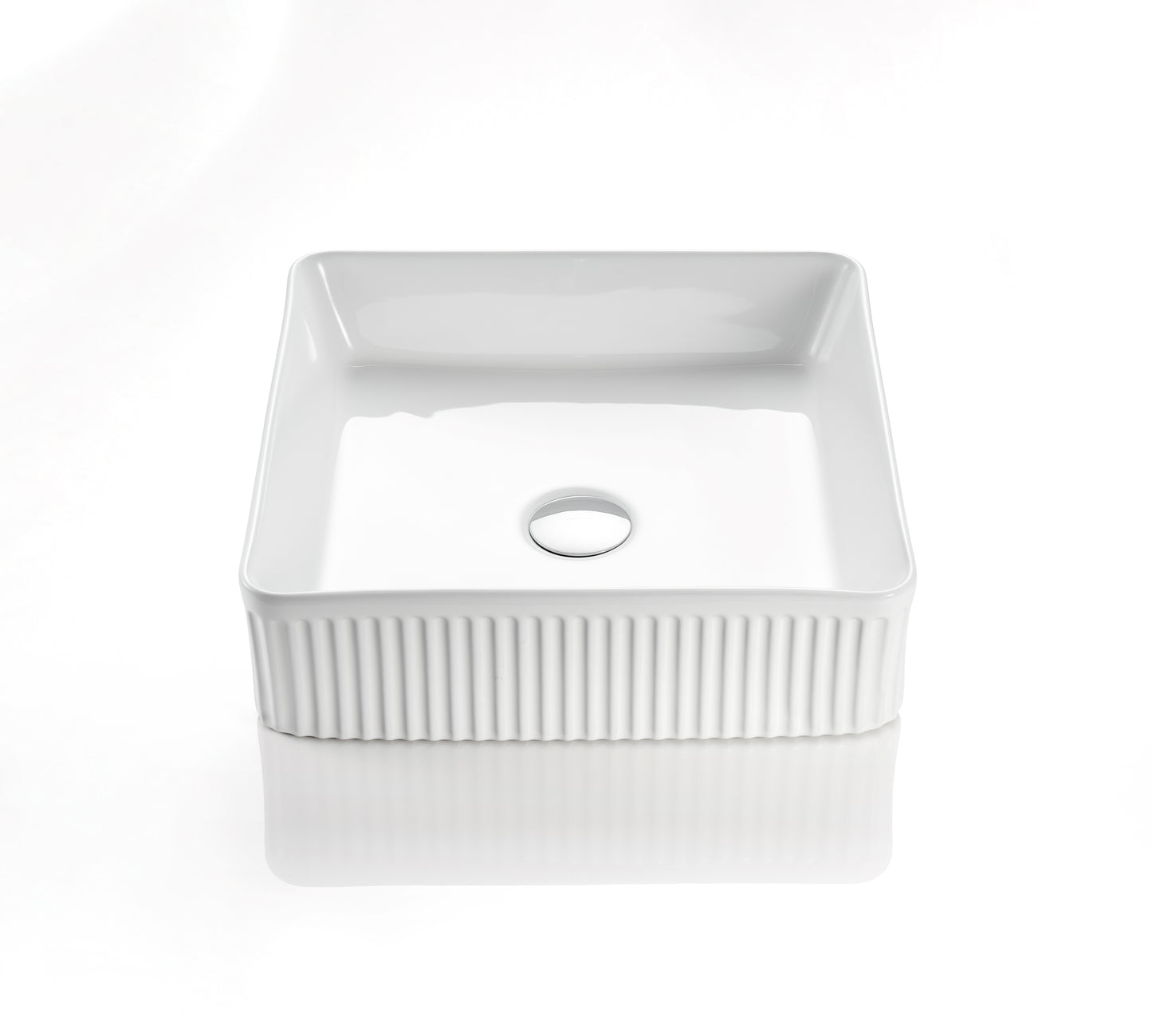 CA415SQ-GW Fluted Square Art Basin Gloss White Square Above Counter Basin