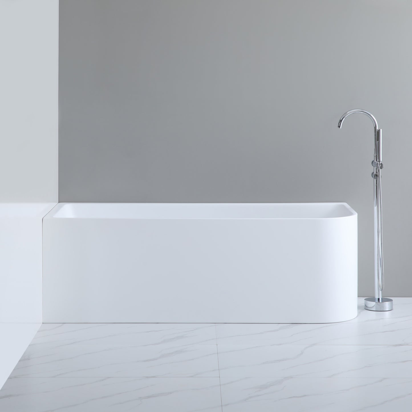 CBT1500LMW-580 Casey Matte White Right corner Back to Wall, Corner Bathtub