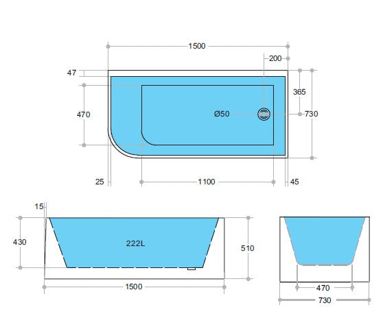 CBT1500R-510 Casey Gloss White Corner Back to Wall Bathtub