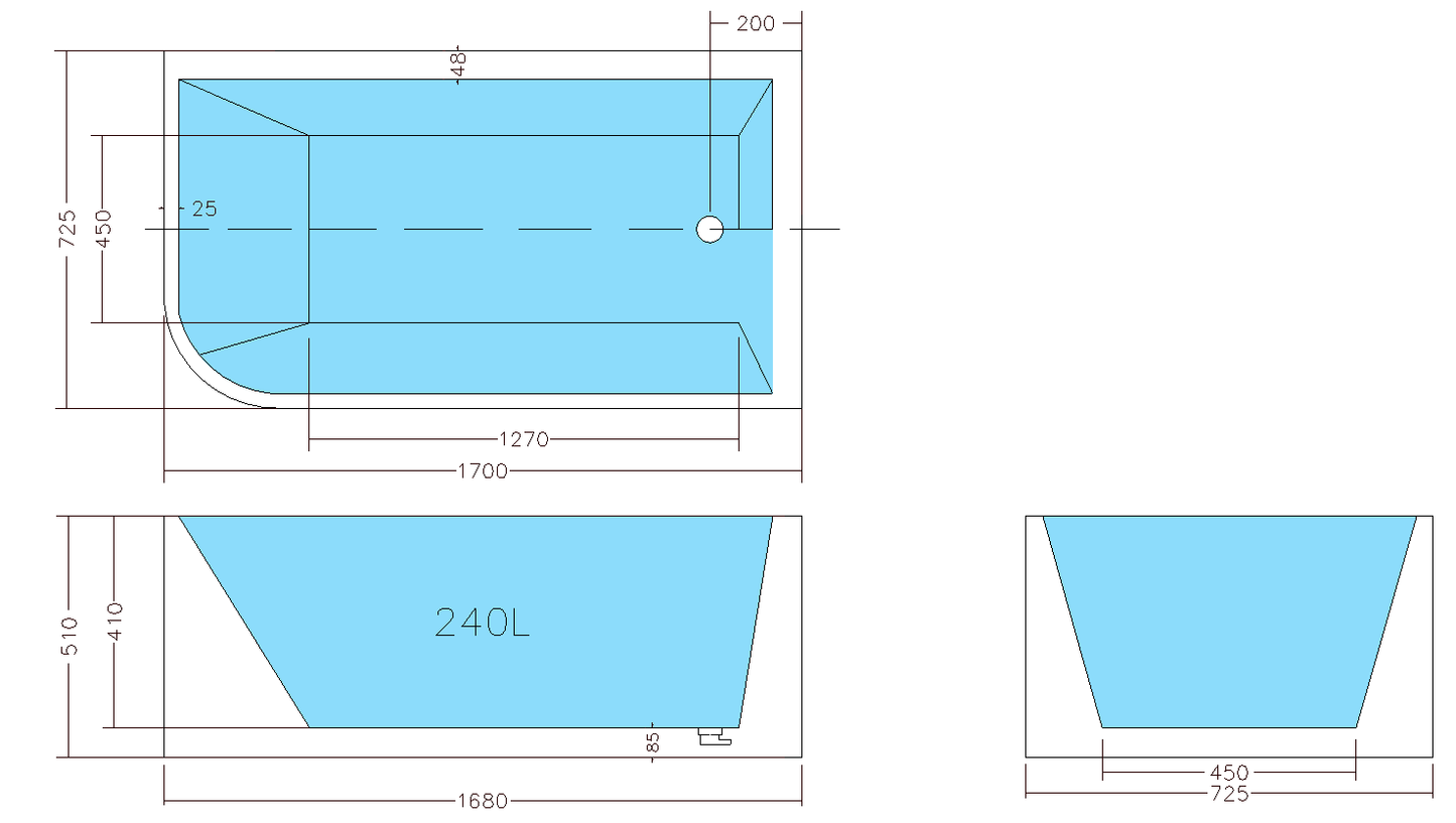 CBT1700R-510 Casey Gloss White Right corner Back to Wall, Right Corner Bathtub