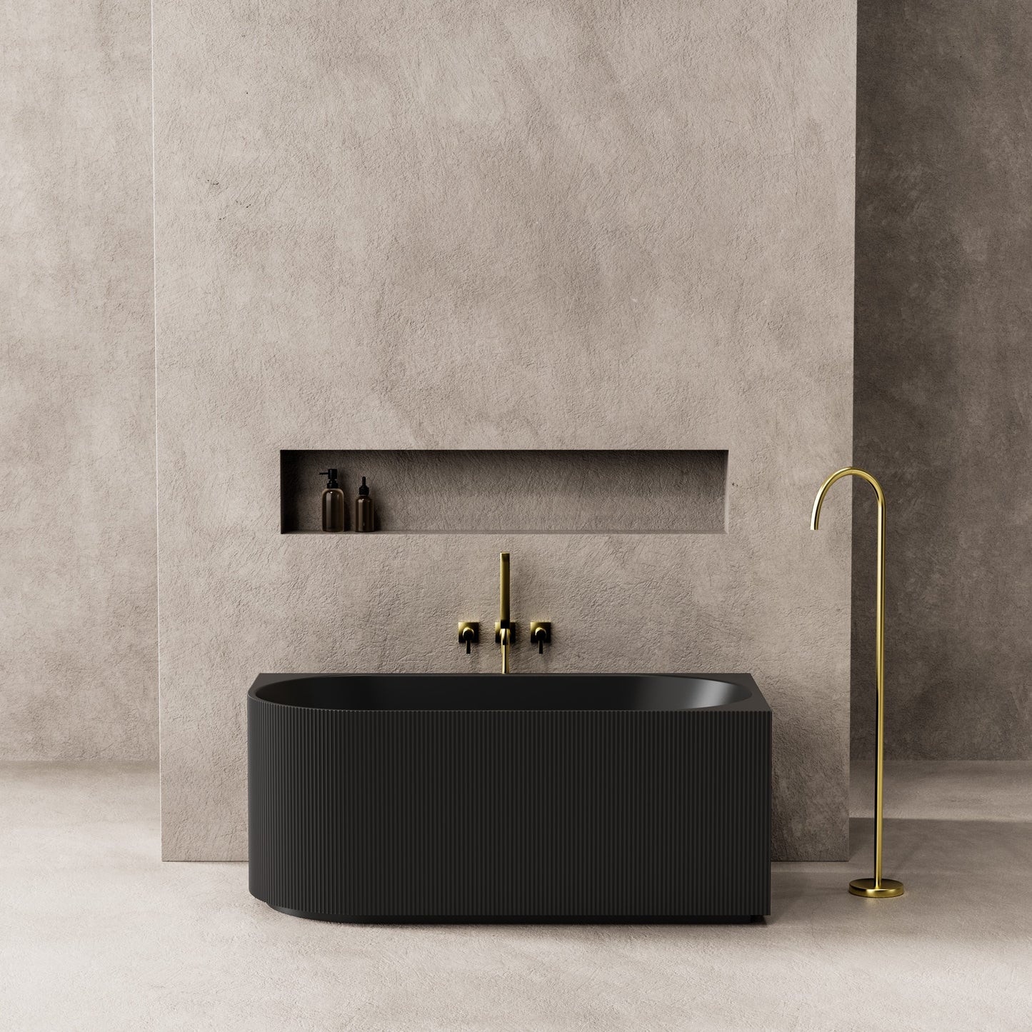 CGV1500R-MB Capri Matte Black Right Corner Oval Fluted Free Standing Bathtub