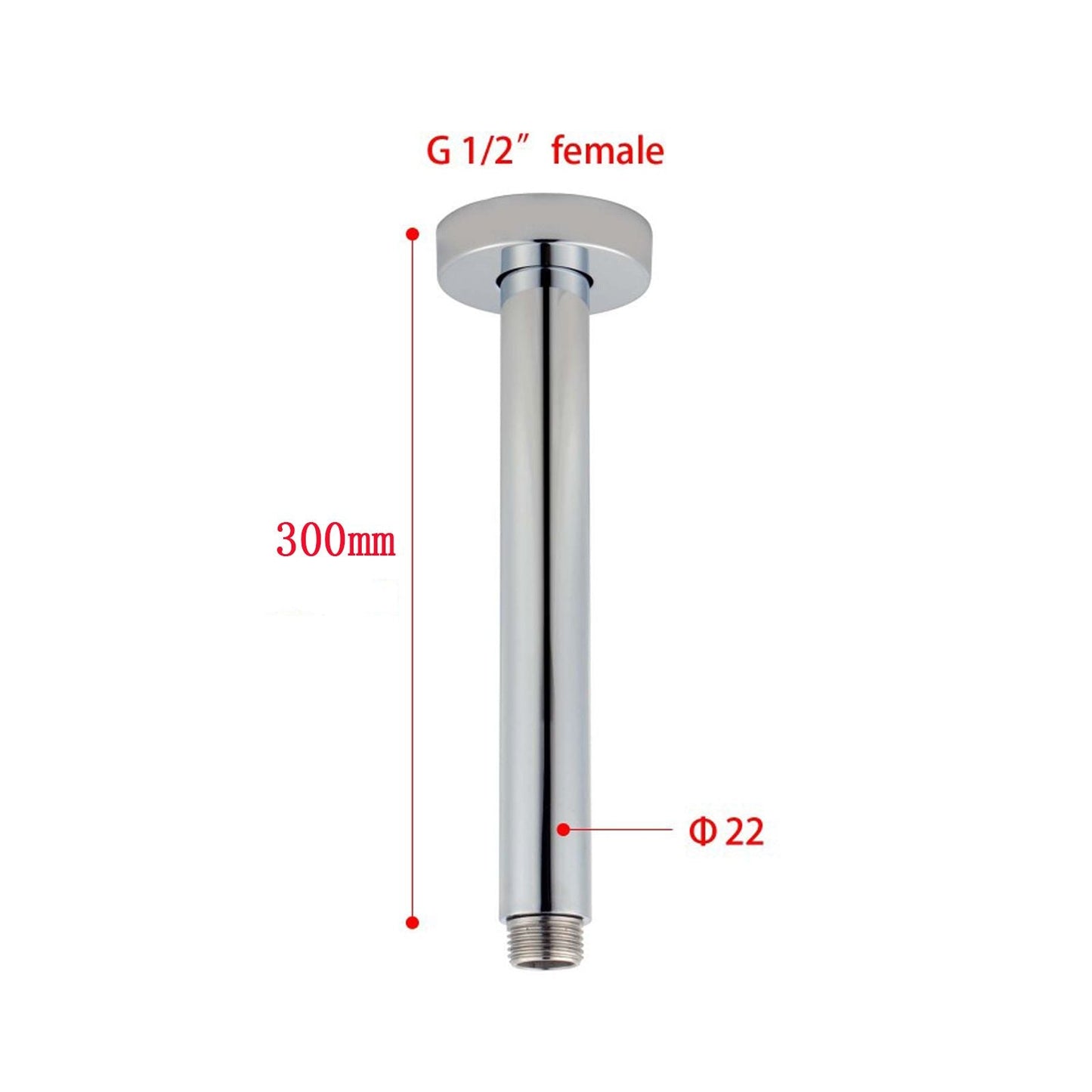CH0125.SA Chrome, Polished Chrome Round Ceiling Mount Shower Arm