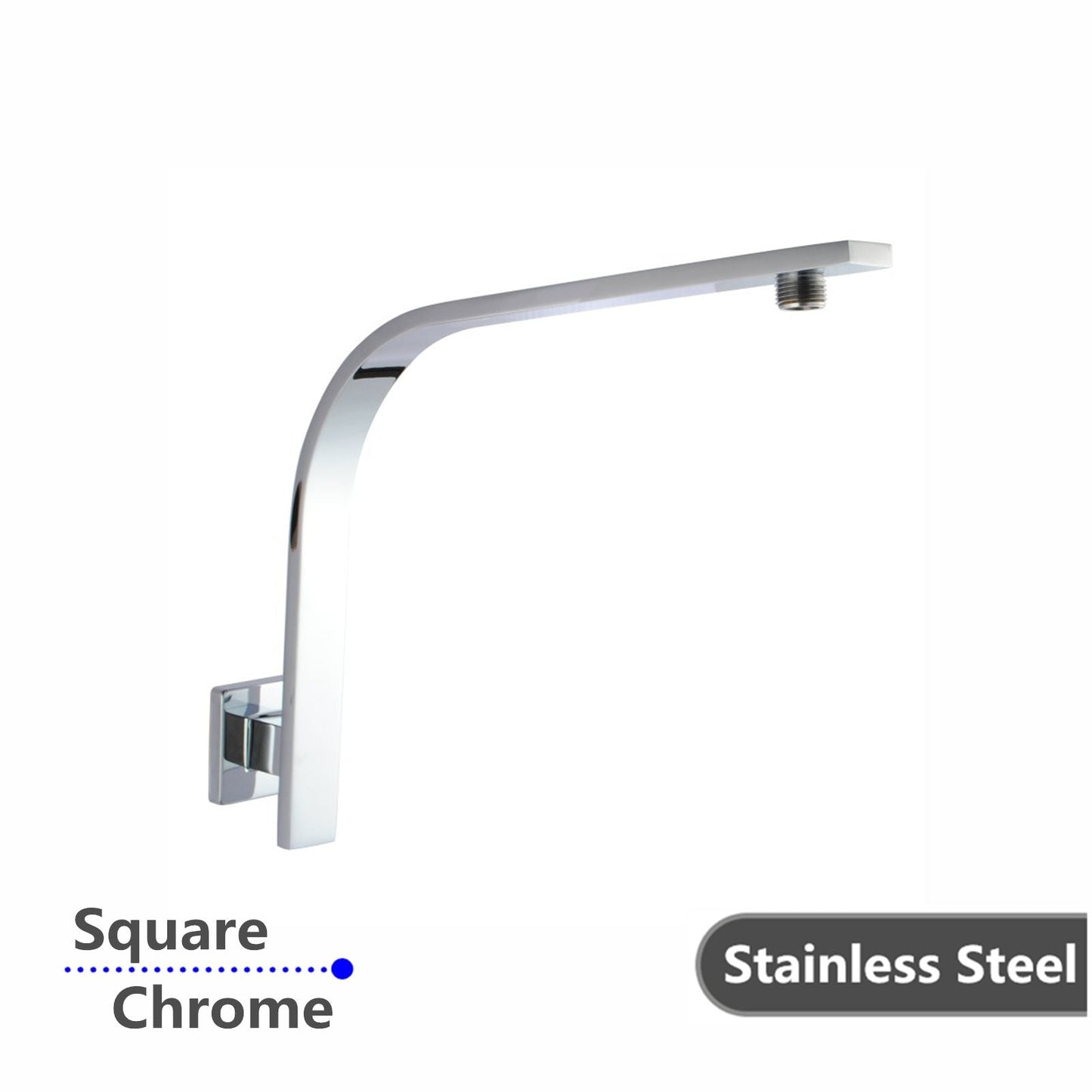 CH0129.SA Chrome, Polished Chrome Gooseneck, Square Wall Mounted Shower Arm