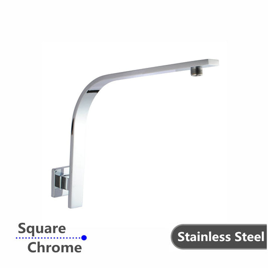 CH0129.SA Chrome, Polished Chrome Gooseneck, Square Wall Mounted Shower Arm