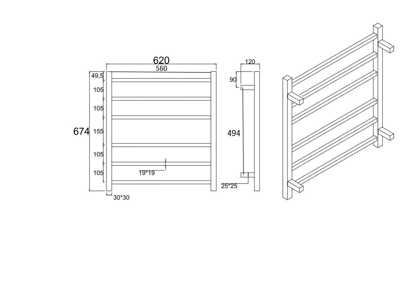 CH06.S.HTR Chrome, Polished Chrome Wall Mounted Towel Warmer