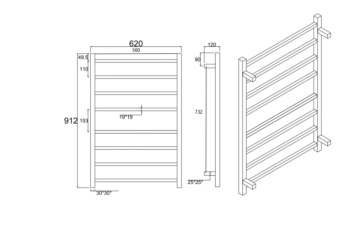 CH08.S.HTR Chrome, Polished Chrome Square Wall Mounted Towel Warmer