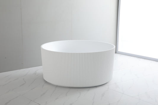 COGV1280MW-OF Como Groove Matte White Round Free Standing Bathtub