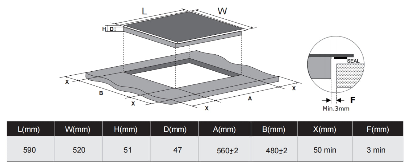 CY-CH608 Black Glass Black Built In Hob