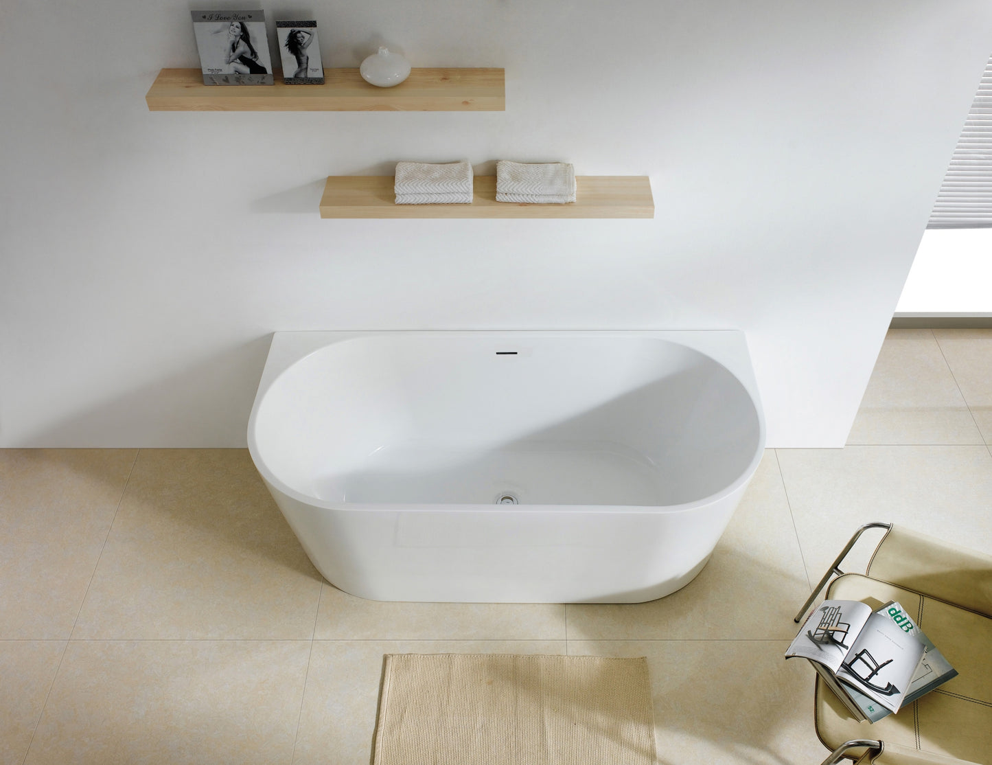 ELBT1690-OF Gloss White Rectangular Back to Wall Bathtub