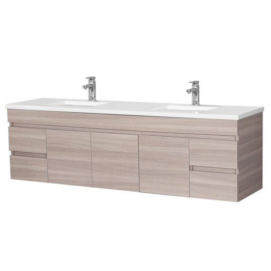 EV184WH-OAK Evie Wood Grain, PVC Filmed Oak Wall hung Vanity