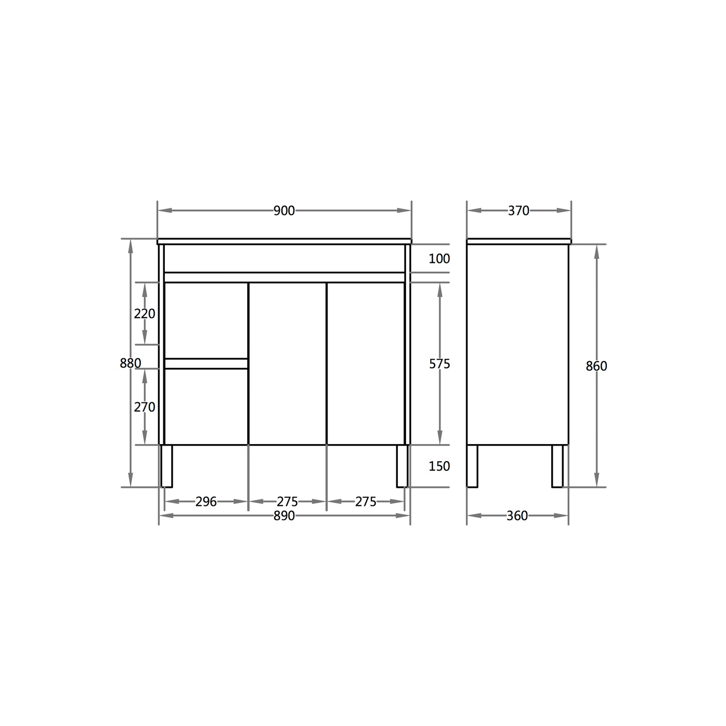 EV93RL-OAK Evie Wood Grain Oak Rectangular Free Standing Vanity
