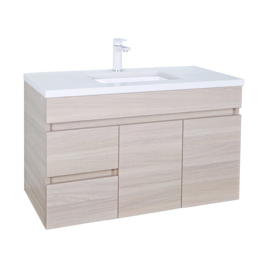 EV94LWH-OAK Evie Wood Grain Oak Rectangular Wall hung Vanity