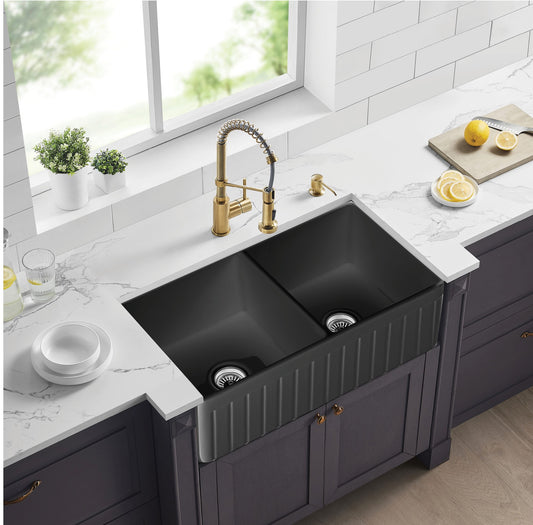FCS828-D-MB Greenwich Matte Black Rectangular Farmhouse Sink