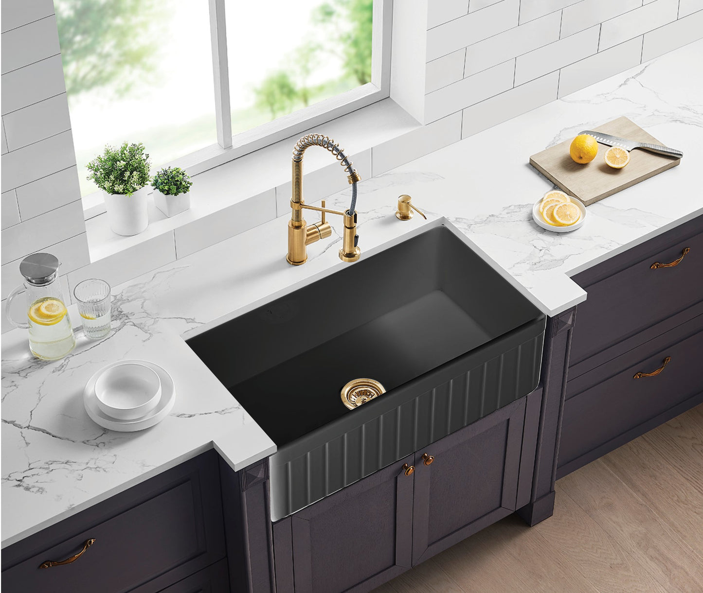 FCS828MB Greenwich Matte Black Rectangular Farmhouse Sink