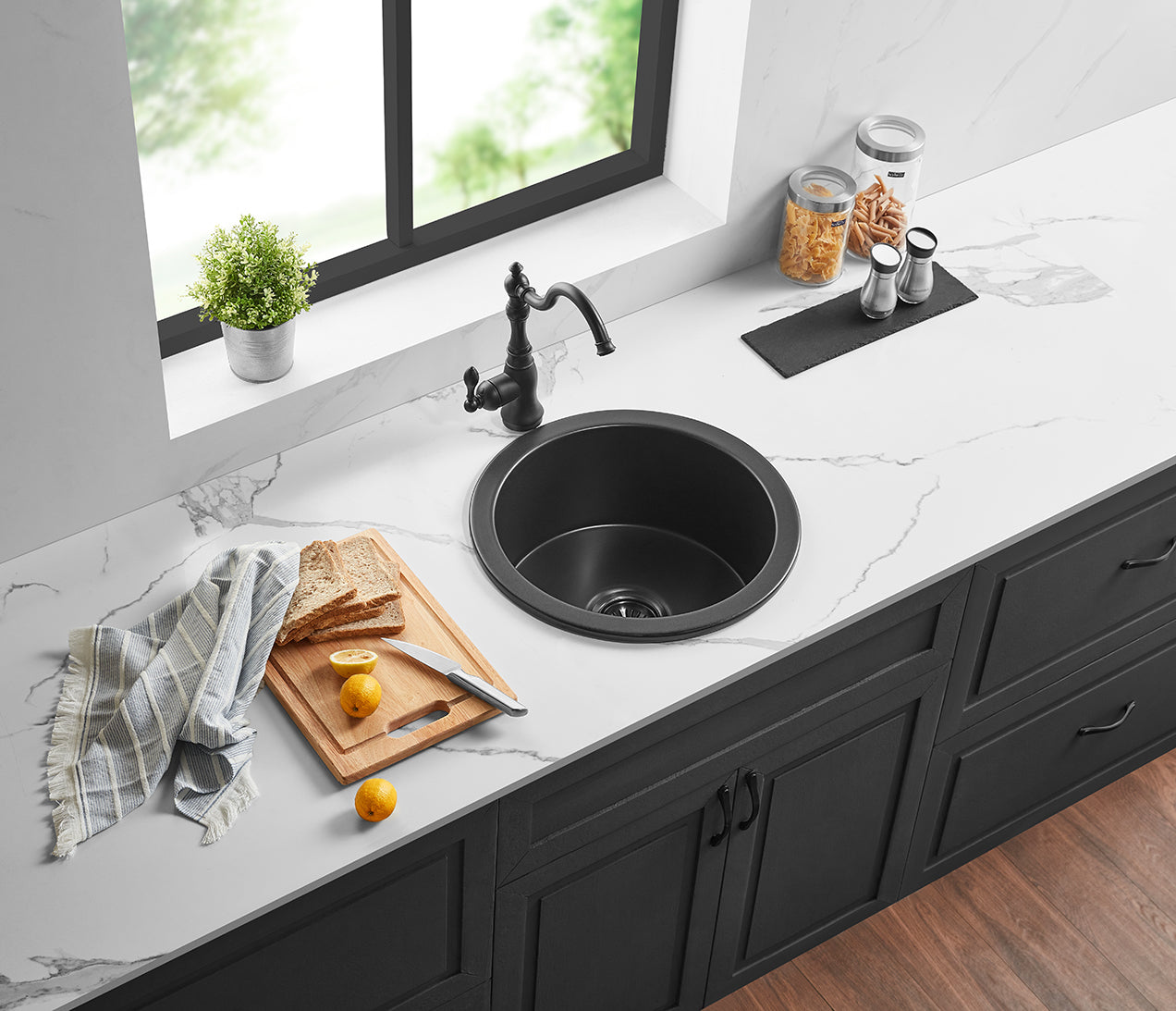 FCSR470MB Camden Matte Black Round Top/Undermount Sink