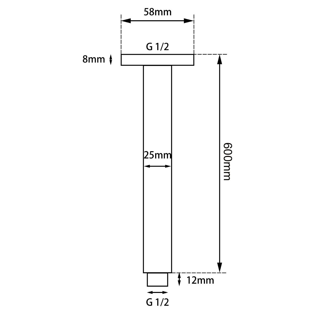 GM0106.SA Brushed Gunmetal Grey Square Ceiling Mount Shower Arm