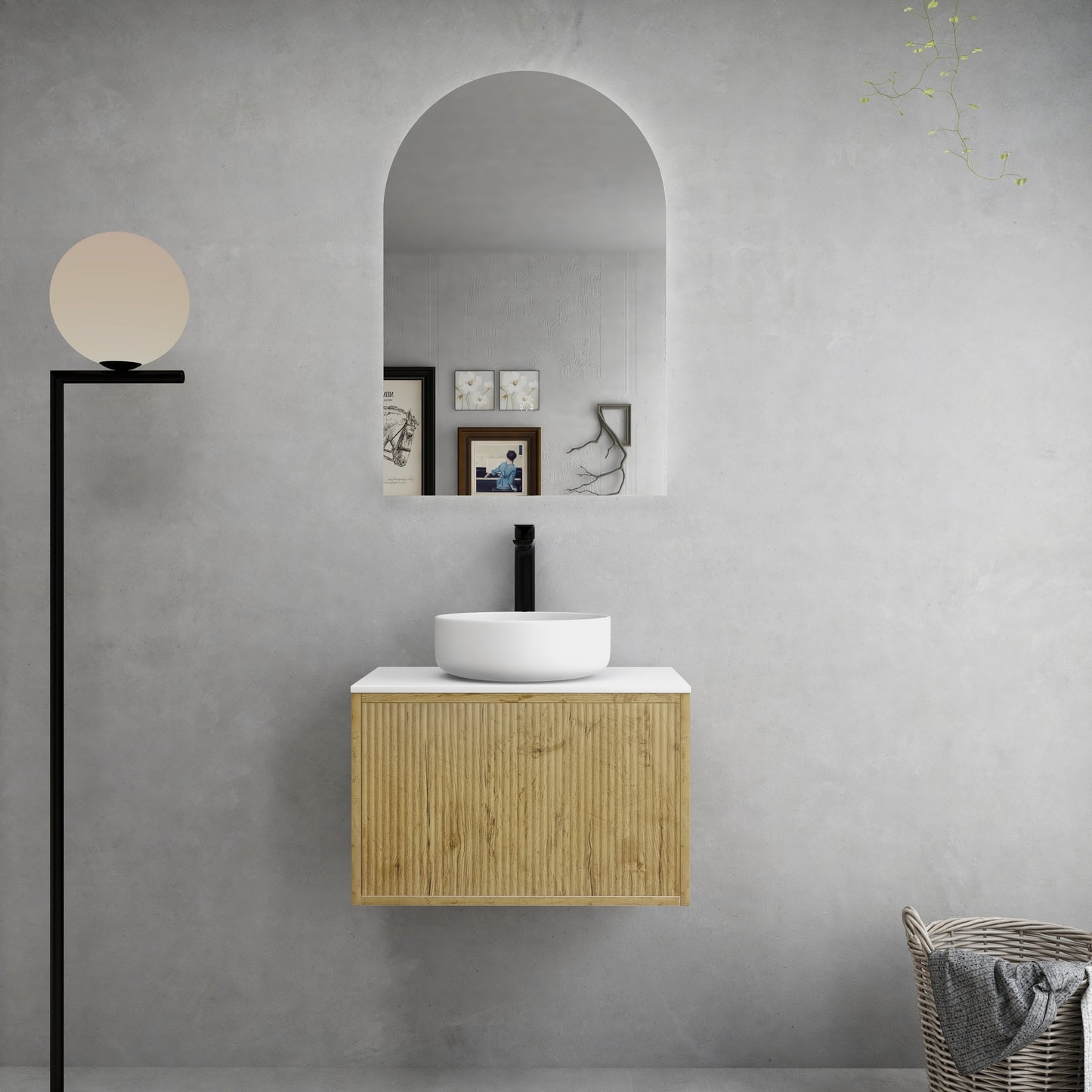 K63W-PO Bellevue Thermolaminated Prime Oak Rectangular Wall hung Vanity