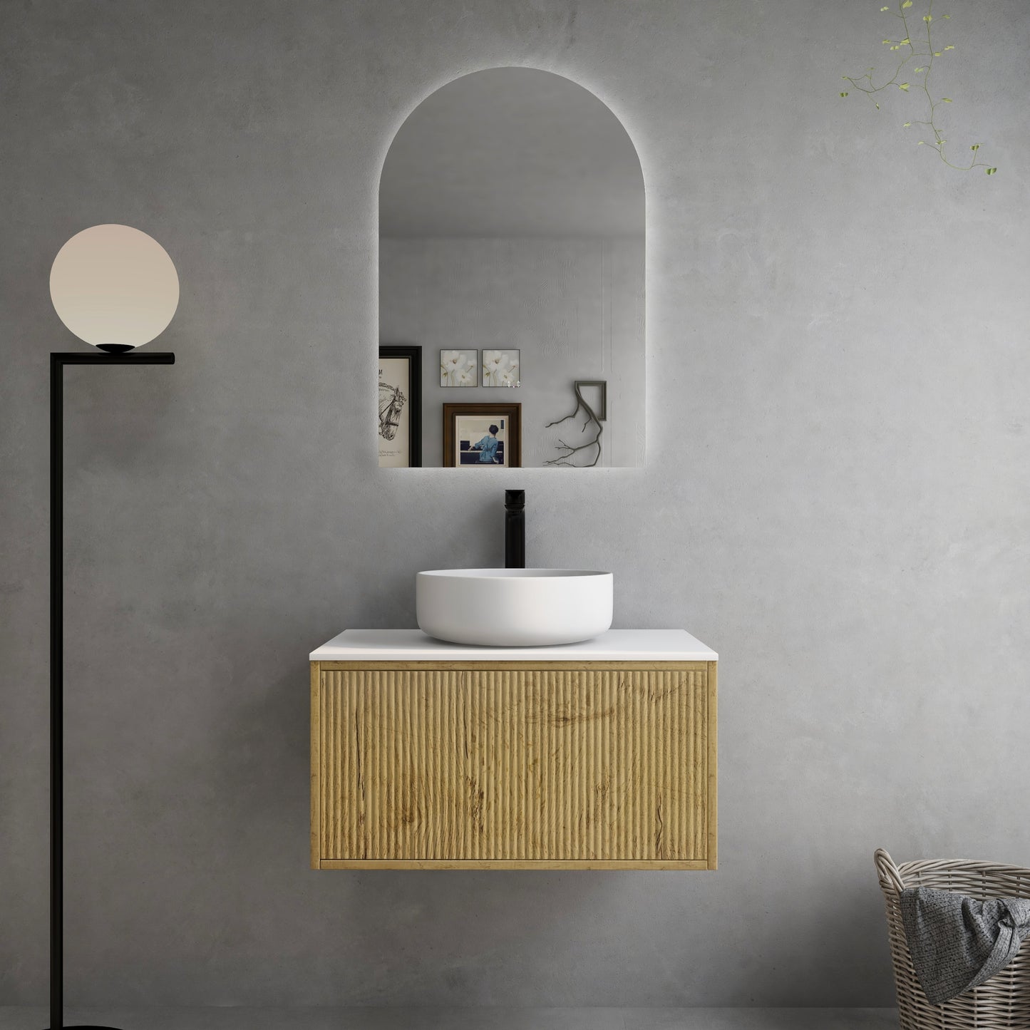 K75W-PO Bellevue Woodgrain, Thermolaminated Prime Oak Rectangular Wall Mounted Vanity