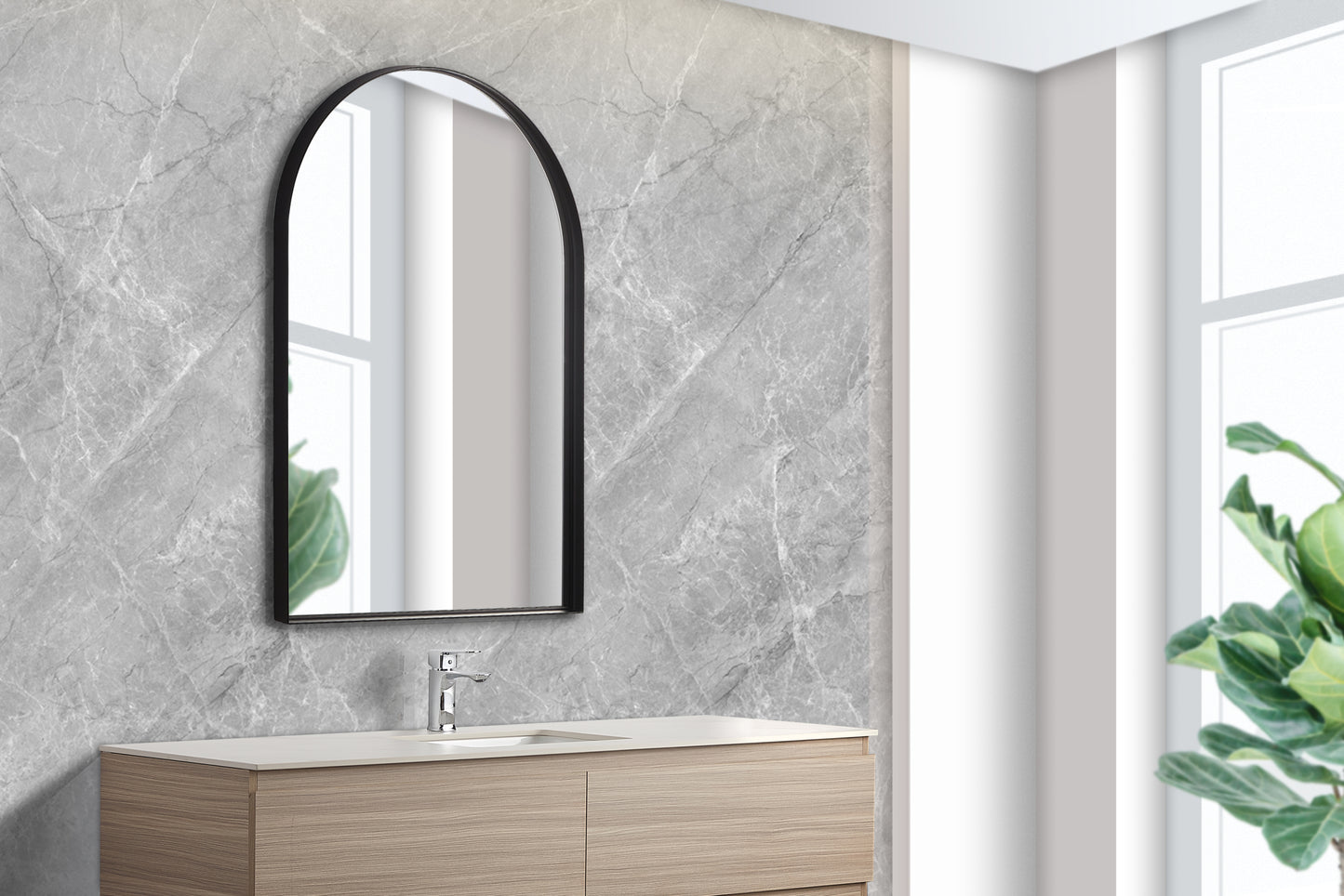 KAR6090F-MB Aura Matte Black Arched Mirror