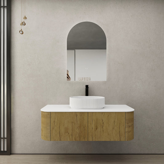 KC125W-PO Bronte Woodgrain thermolaminated V-Groove Prime Oak Rectangular Wall hung Vanity