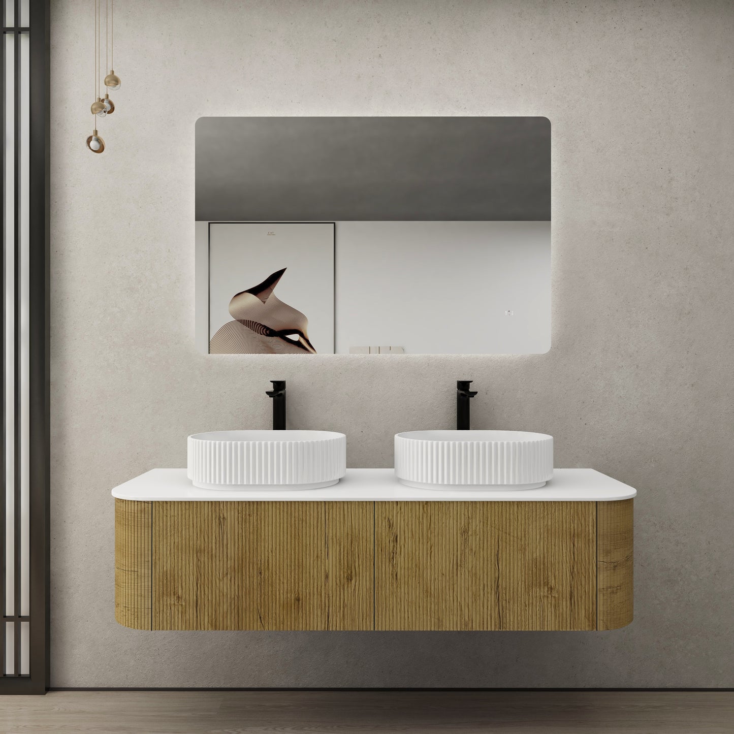 KC155W-PO Bronte Woodgrain thermolaminated V-Groove Prime Oak Wall Mounted Vanity