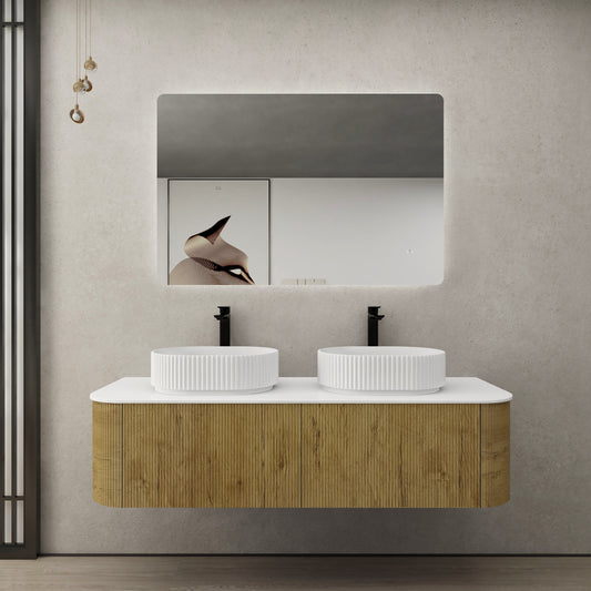 KC155W-PO Bronte Woodgrain thermolaminated V-Groove Prime Oak Wall Mounted Vanity