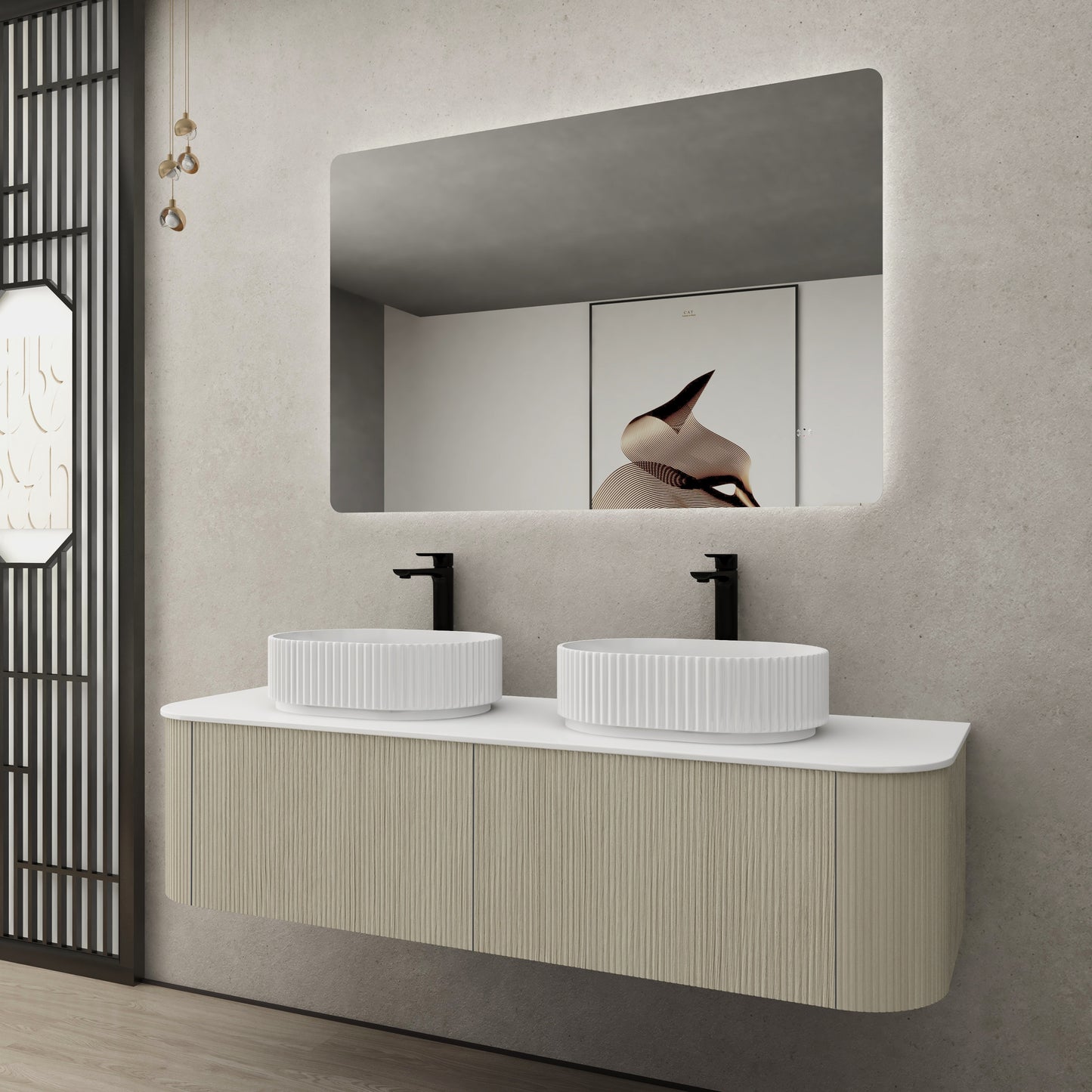 KC155W-PO Bronte Woodgrain thermolaminated V-Groove Prime Oak Rectangular Wall Mounted Vanity