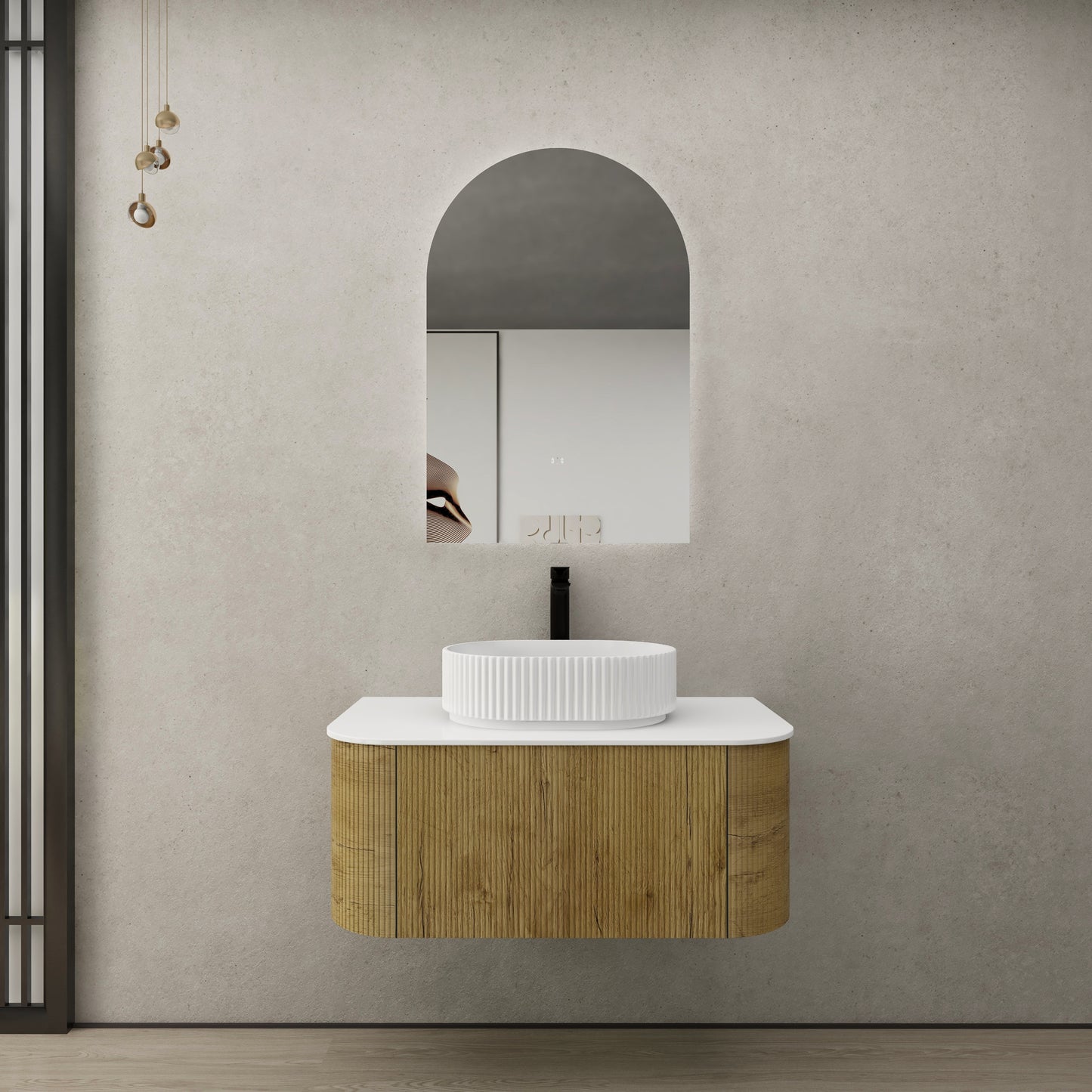 KC95W-PO Bronte Woodgrain thermolaminated V-Groove Prime Oak Wall Mounted Vanity