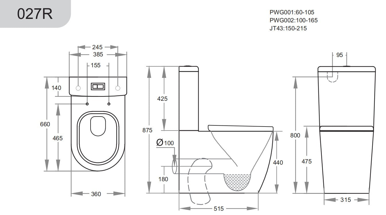 KDK027R Elvera White Rectangular Free Standing Toilet