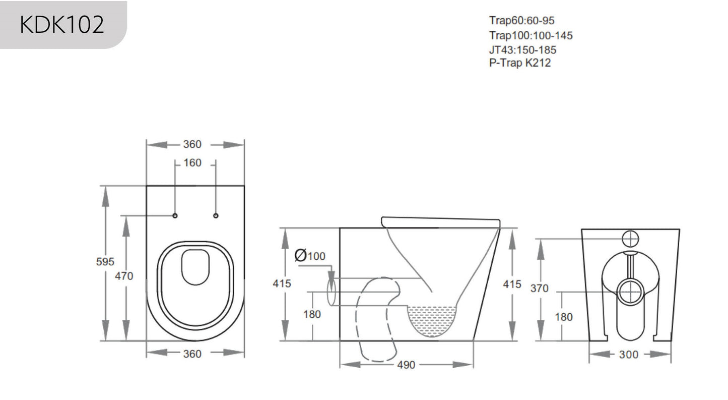 KDK102 Avery White Floor-mounted, Wall-faced Toilet