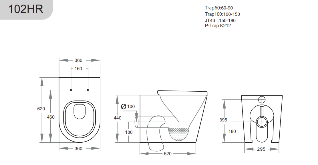 KDK102HR Avis Gloss White Floor-mounted, Wall-faced Toilet