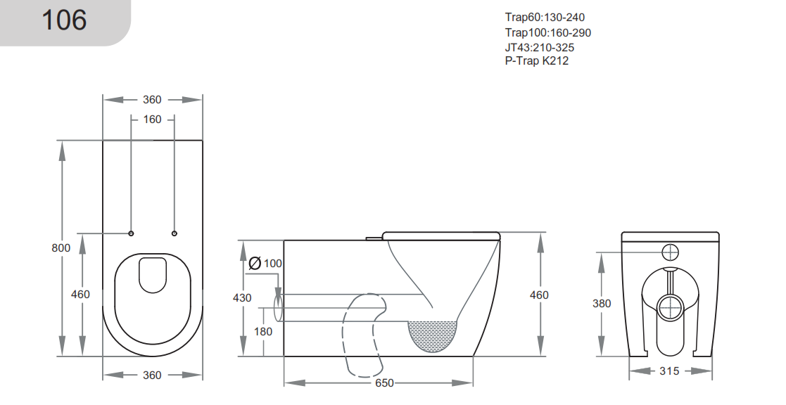 KDK106 Care White Floor-mounted, Wall-faced Toilet