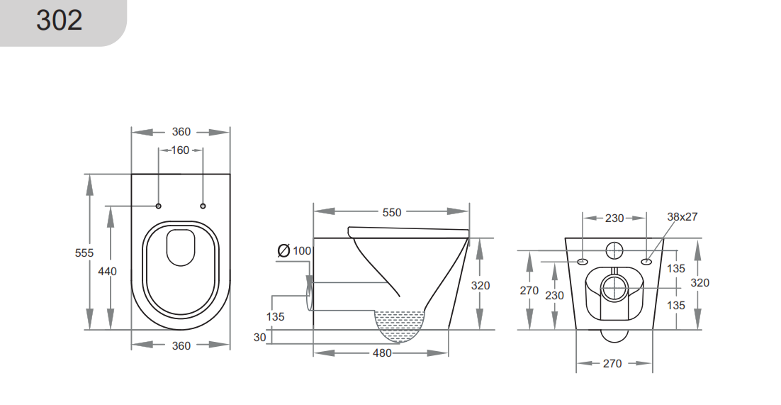 KDK302 White Wall Mounted Toilet