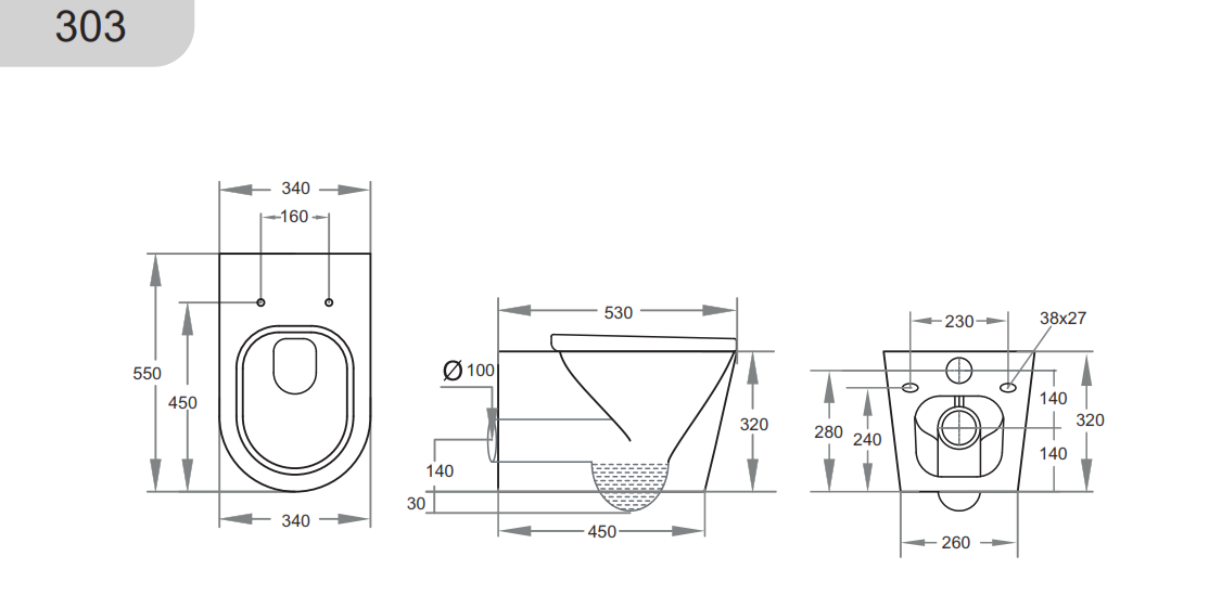 KDK303-B Qubist Gloss White Square Wall hung Toilet
