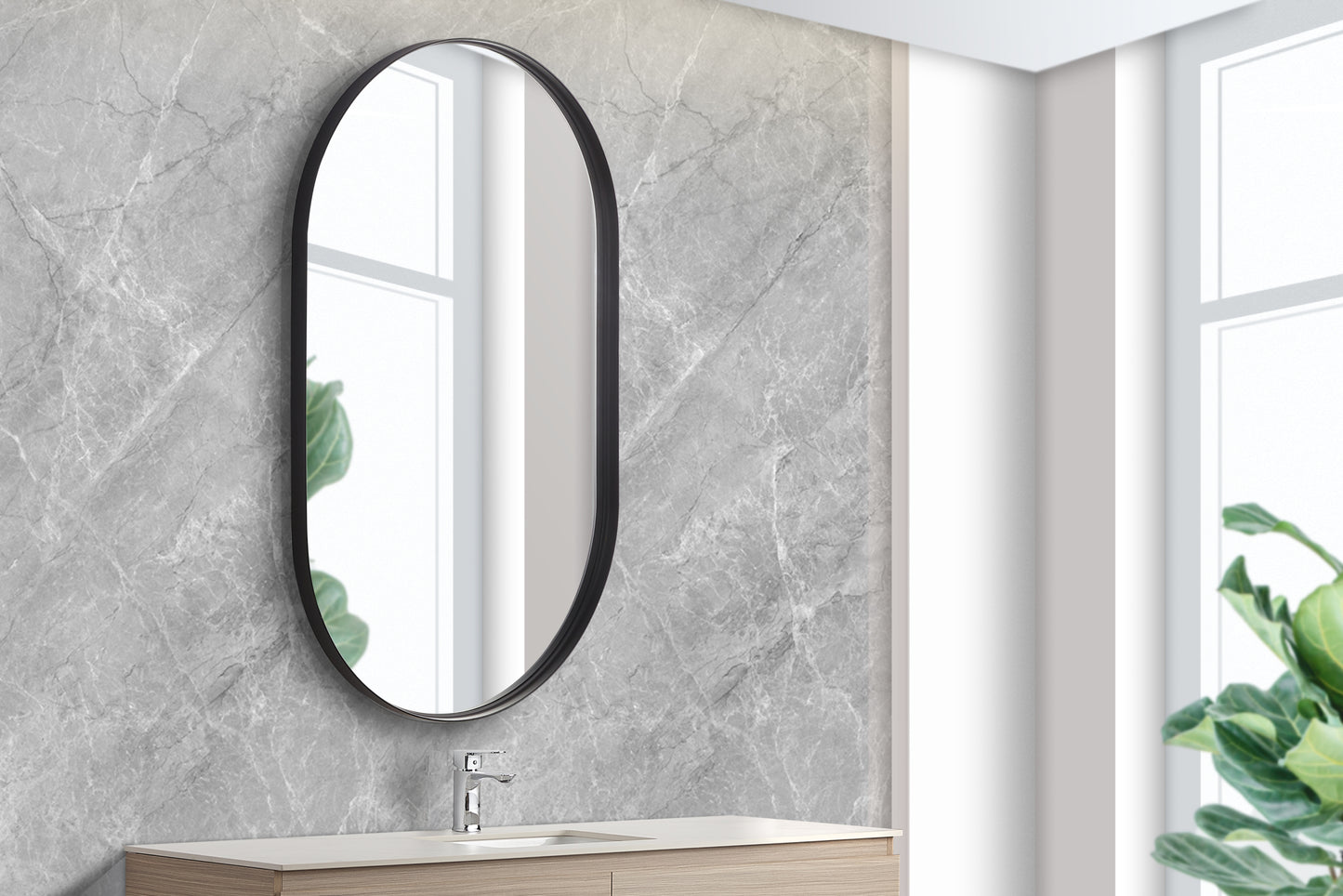 KOV60100F-MB Olivia Matte Black Oval Wall Mounted Mirror
