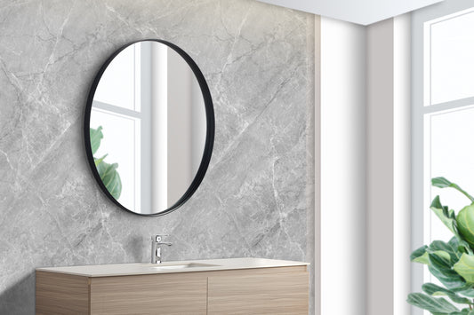 KR700F-MB Olivia Matte Black Round Wall Mounted Mirror
