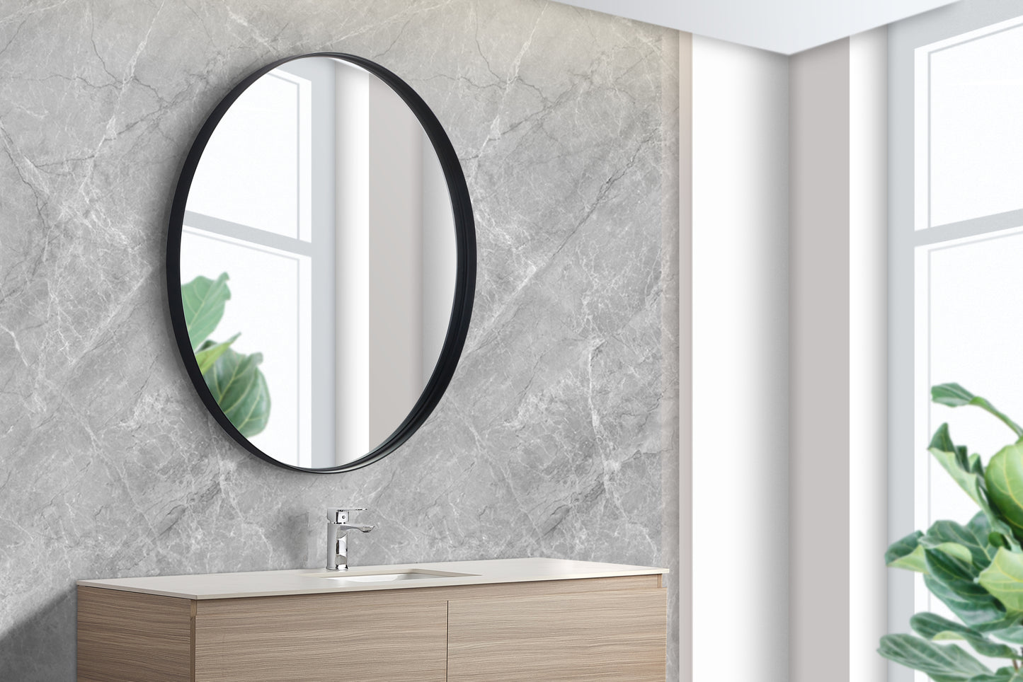 KR800F-MB Olivia Matte Black Round Wall Mounted Mirror