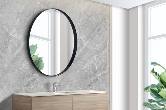 KR800F-MB Olivia Matte Black Round Wall Mounted Mirror