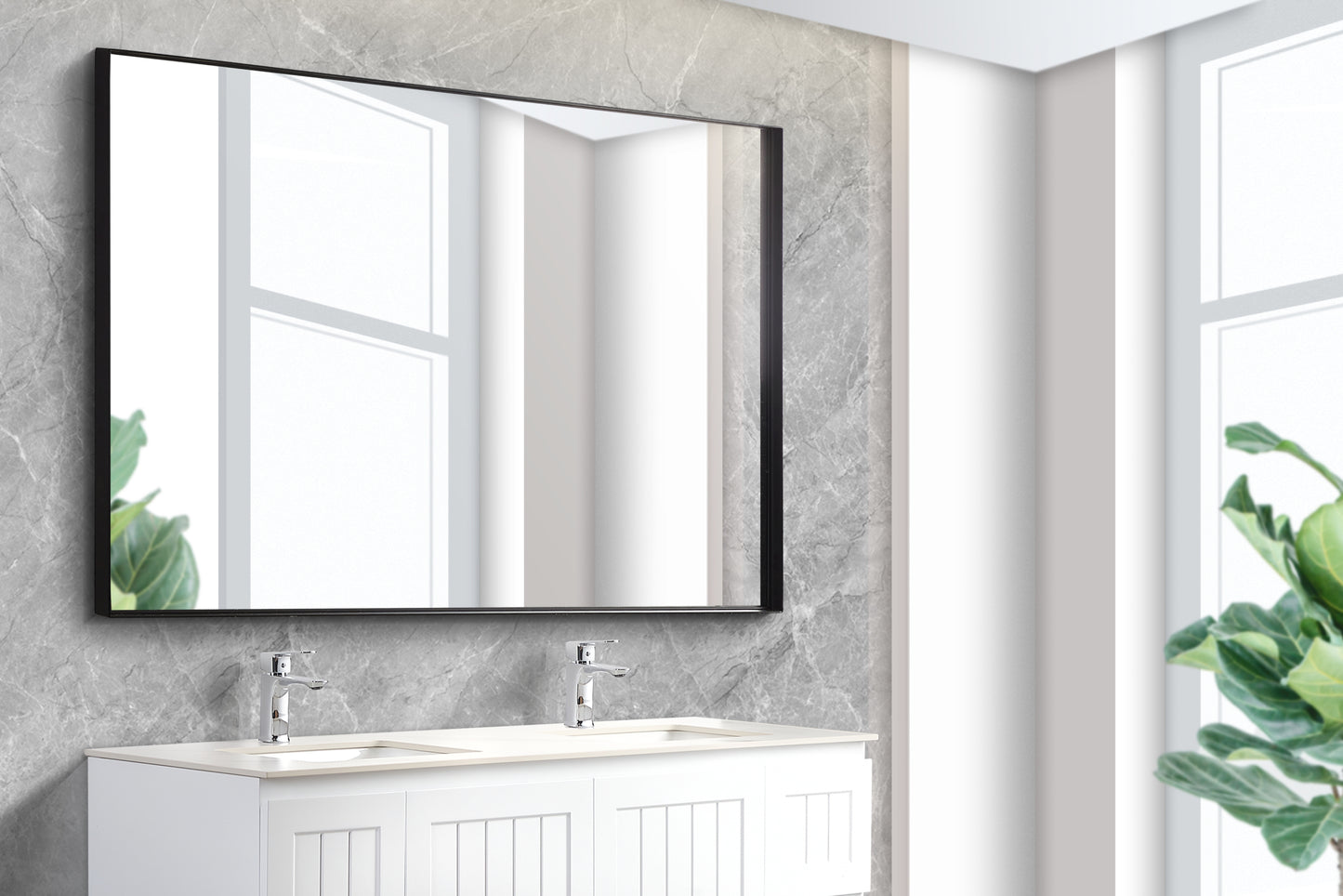 KS1290F-MB Qubist Matte Black Rectangular Wall Mounted Mirror