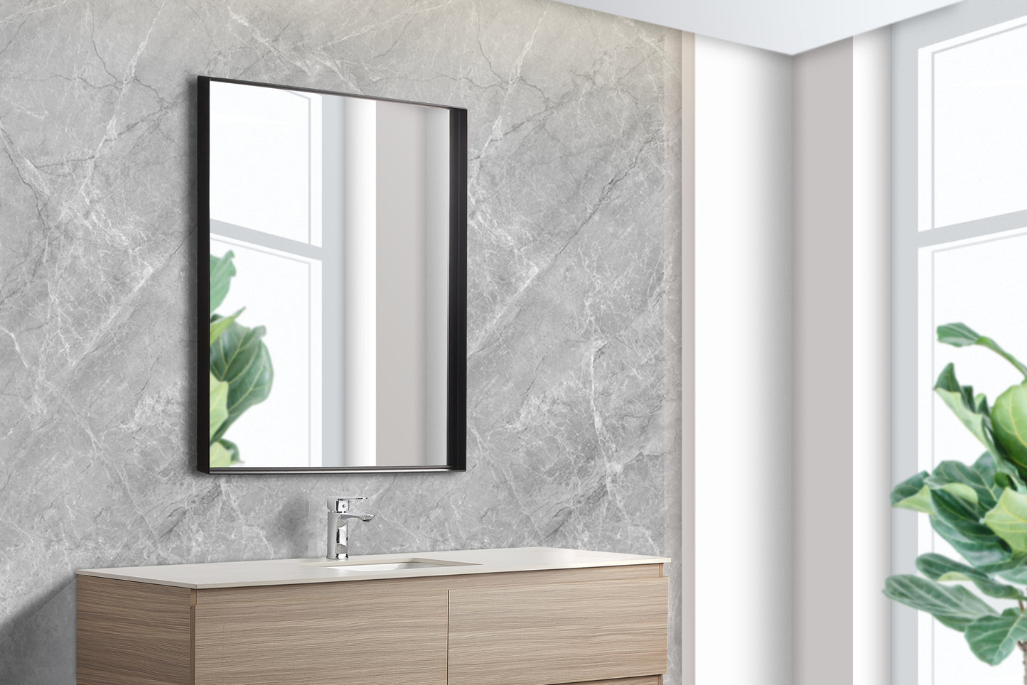 KS6075F-MB Qubist Matte Black Rectangular Wall Mounted Mirror