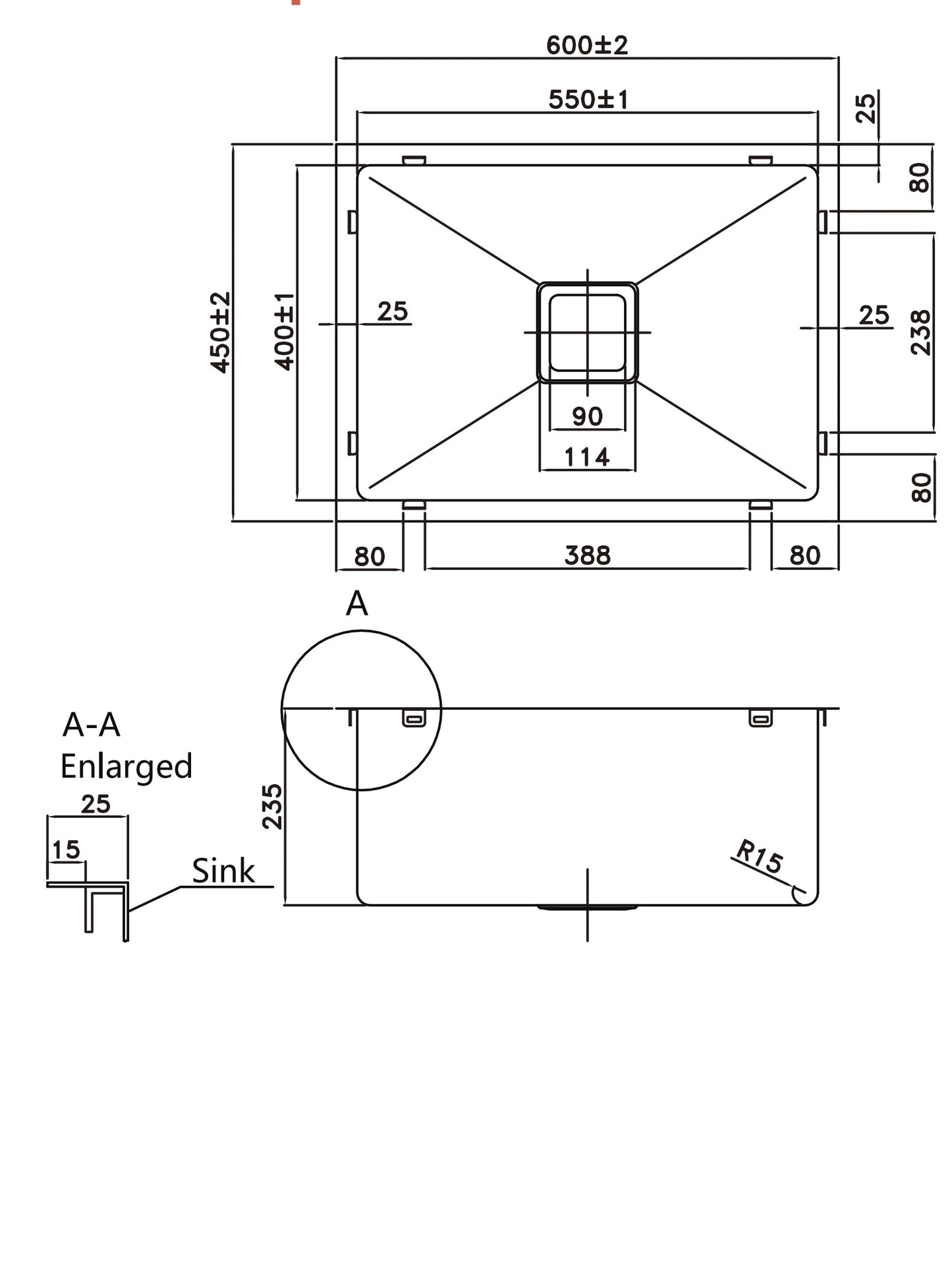 KSS550-GM Electroplated Gun Metal Square Top/Undermount Sink