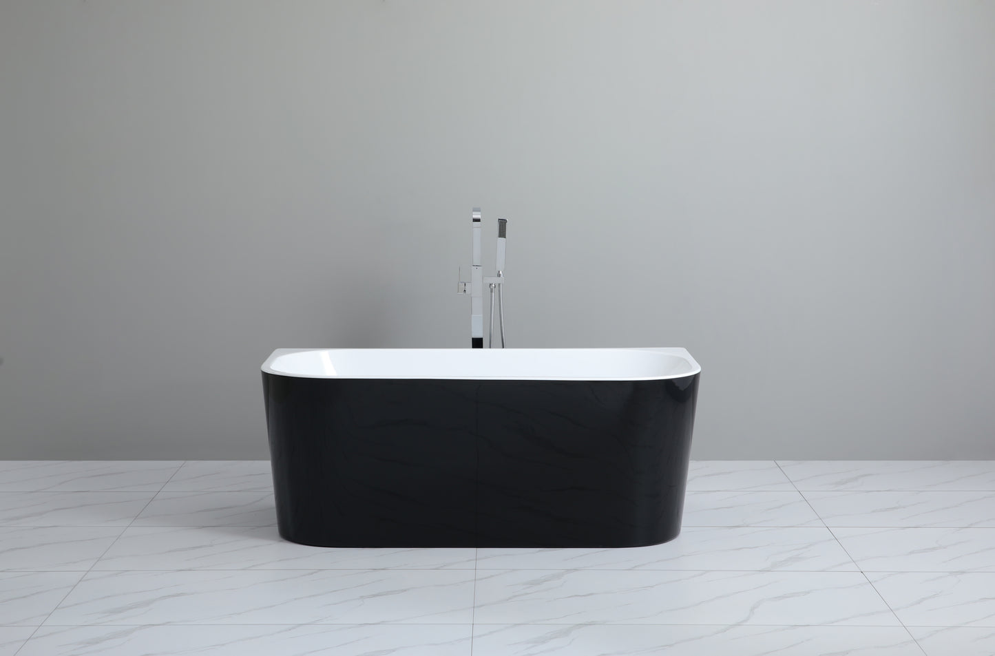 MBBT-10-1500 Elivia Matte Black and White Rectangular Back to Wall Bathtub